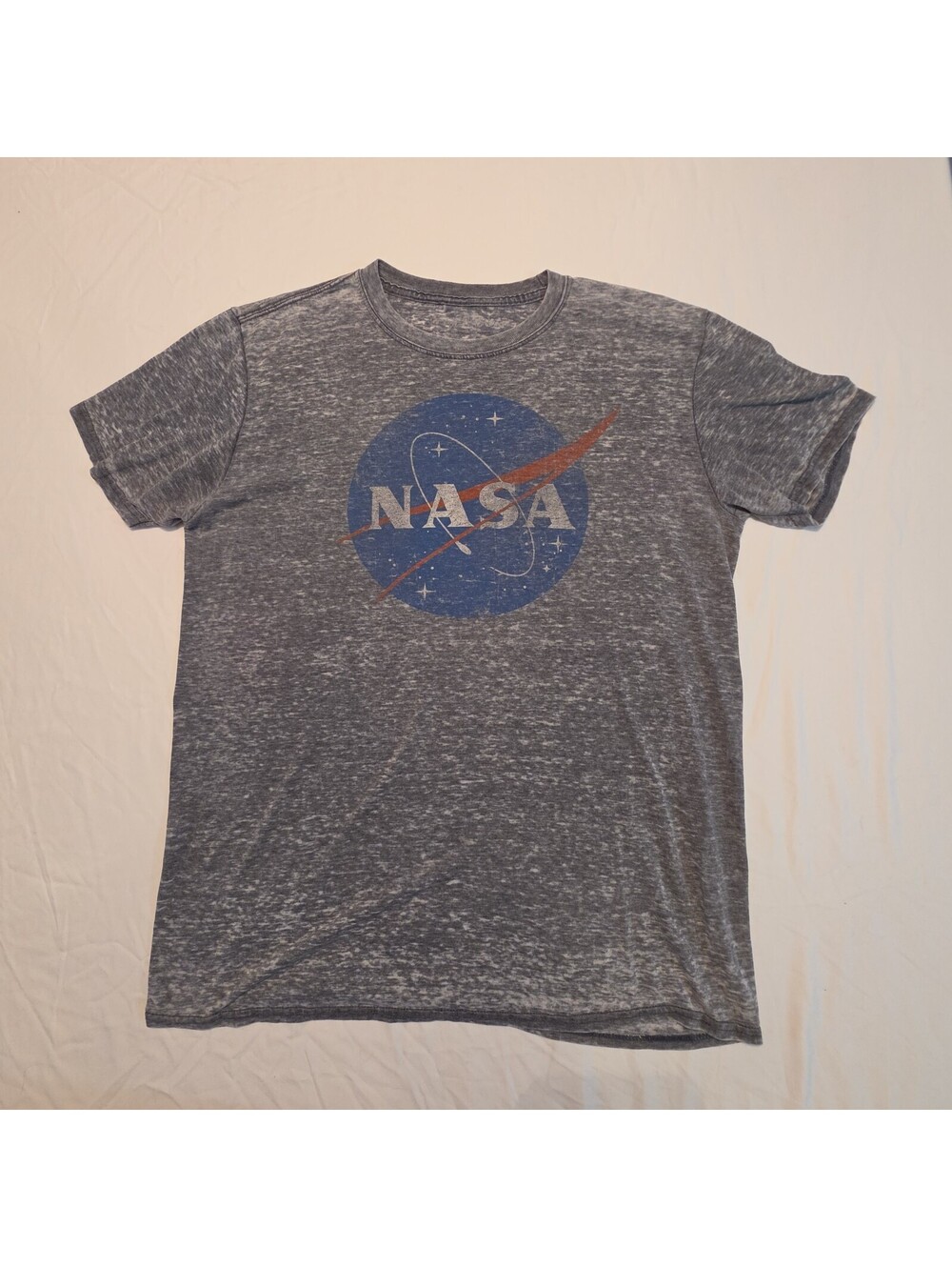 NASA Logo Acid Wash Graphic T-Shirt Gray Distressed Space Astronomy Tee Large